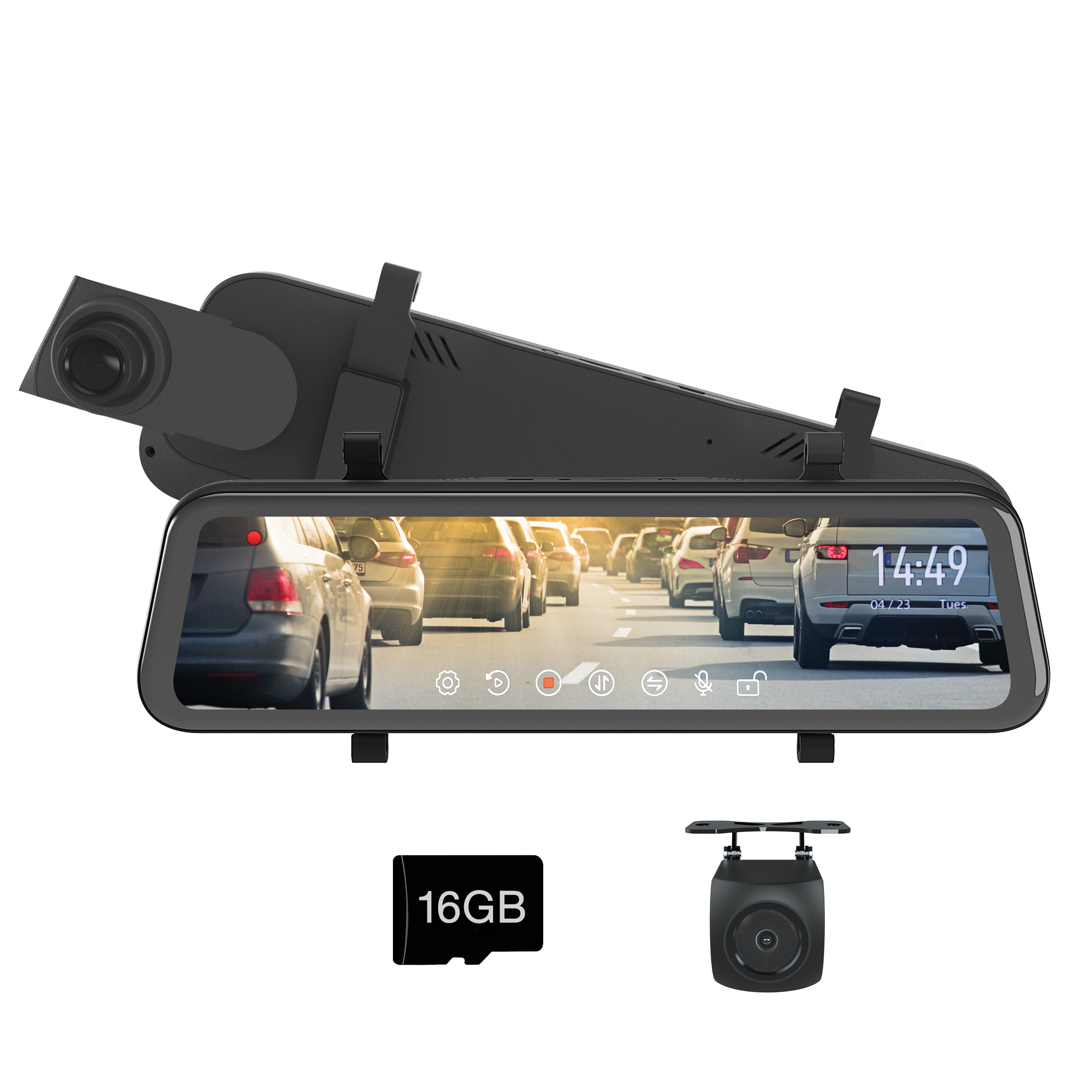 9" TOUCH SCREEN HD MIRROR DISPLAY 1080P DUAL RECORDING, STREAMING